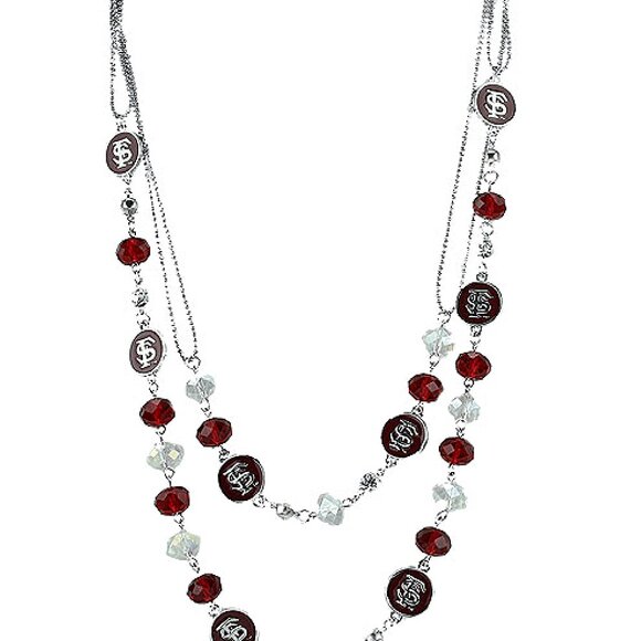 NEW FLORIDA STATE SEMINOLES Sterling Silver Bead & Disc Logo Team Color Necklace - Picture 2 of 3